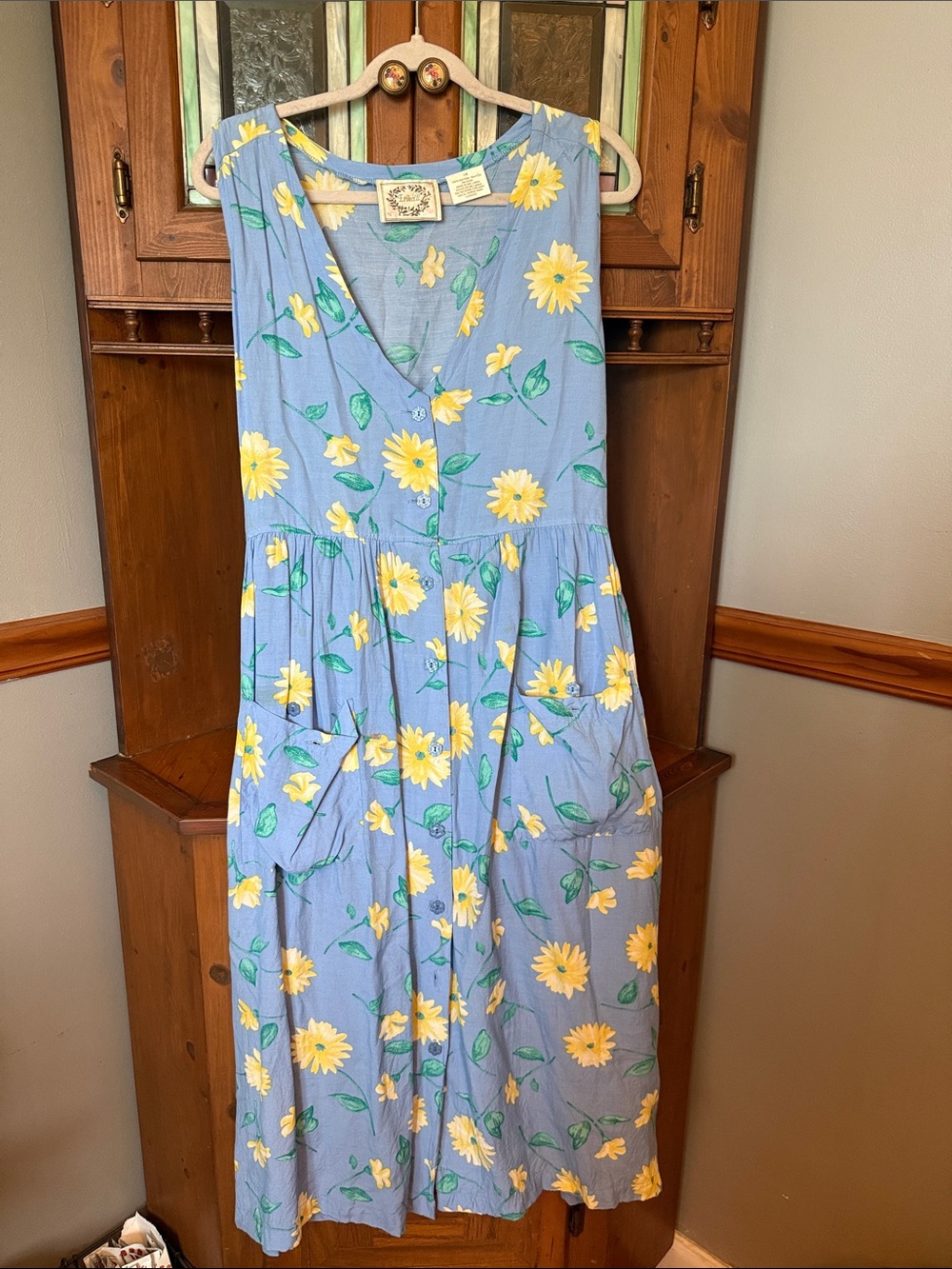 Vintage 90s Erika II Sunflower Rayon Midi Dress Plus Size 1X Cottagecore Pockets